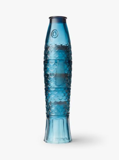 Fish Stacking Glass Tumblers, Set of 4, 220ml, Teal