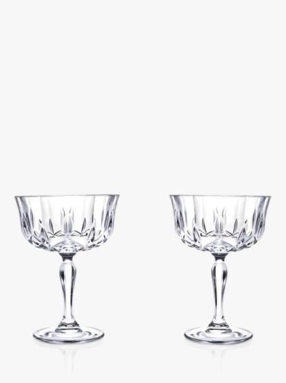 Crystal Glass Champagne Saucers, Set of 2, 245ml, Clear