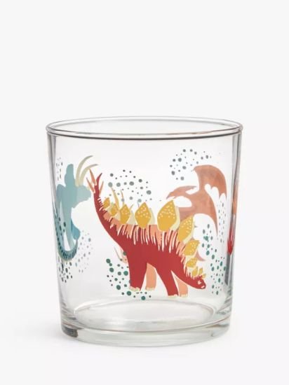 Dinosaur Print Glass Tumbler, 380ml, Clear/Multi
